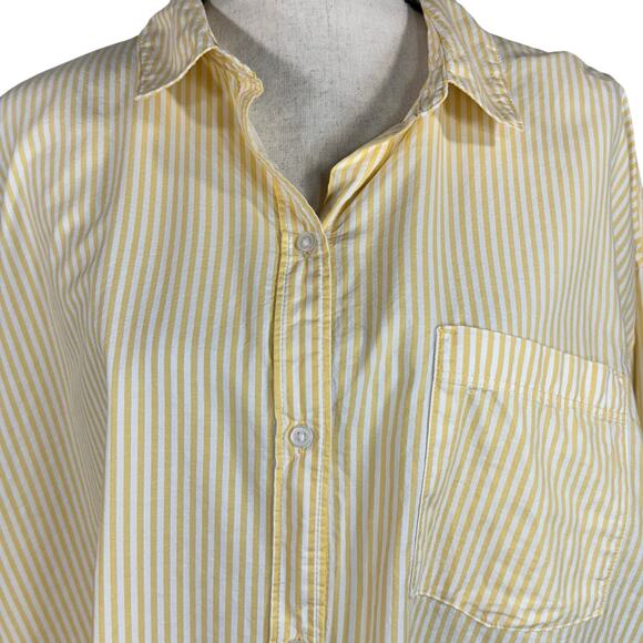 Old Navy X-Large Boyfriend Shirt Top Button-Up Striped Long Sleeve Pocket Collar - Picture 2 of 10